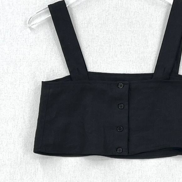 REFORMATION Lorin Linen Crop Top Womens XS Extra Small Black Tank Wide Strap NEW - Picture 9 of 16